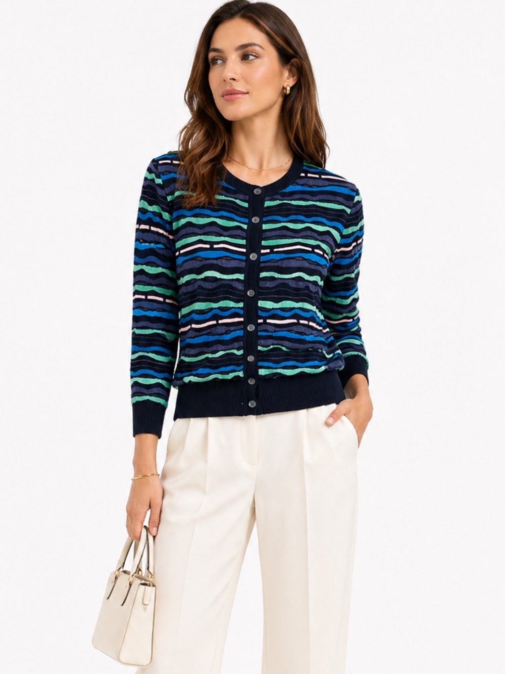 Missoni Black Multicolor Stripe Cardigan Lightweight Knit IT 46 L NWT
